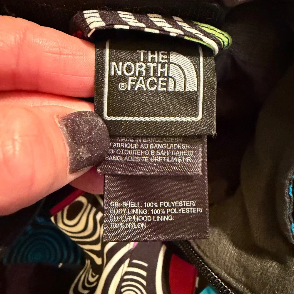 The North Face Girls M 10/12 Windbreaker Jacket Hooded Circle Print Multicolor